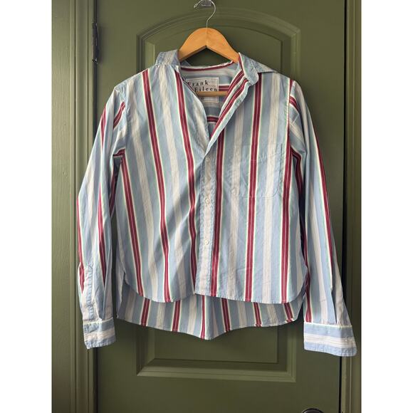 NEW Frank & Eileen SILVIO Untuckable Button-Up Blue Multi Stripe Shirt Womens XS - Picture 3 of 9